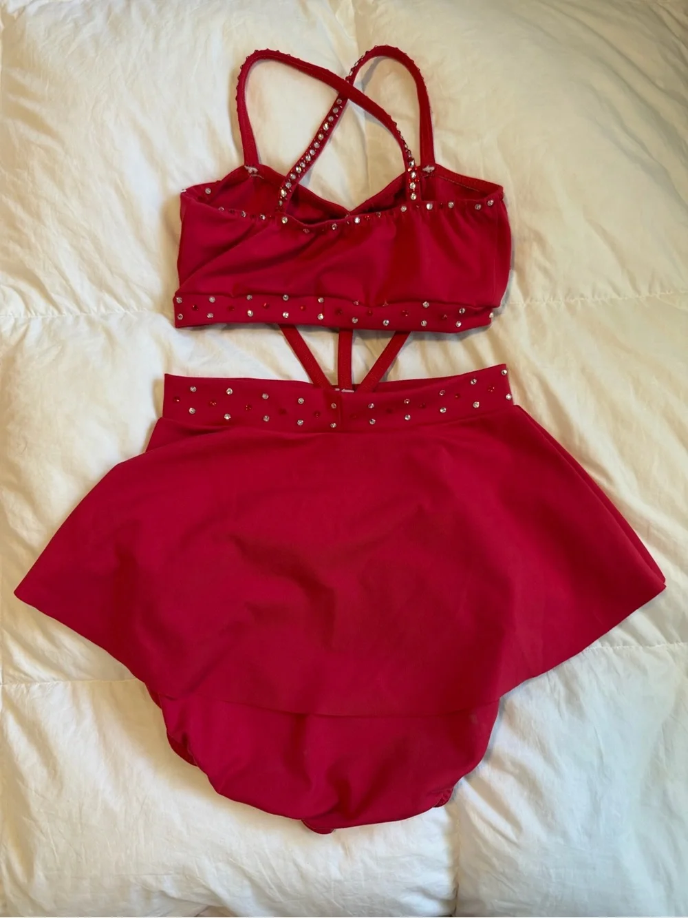 Red Embellished Two-Piece Dance Set - Girls